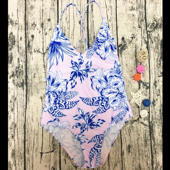 Floral, V-Cut, One Piece, Bathing Suit - Picture 5 of 7